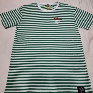 Green and White Striped Men's Tee